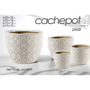 Vasi chachepot set 4 pz bianco decorato