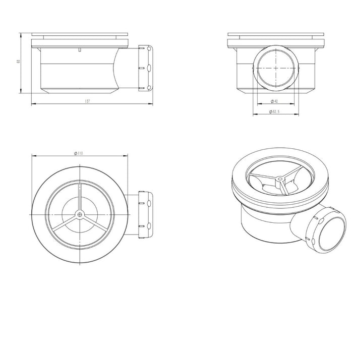 Piletta piatto doccia plastica 110x68 mm