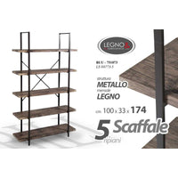 Scaffale stile urban 5 ripiani   cm 100 x 33 x 174 h