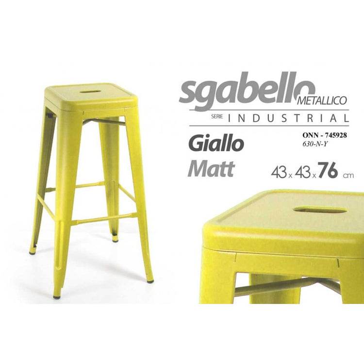 Sgabello design bar in metallo giallo  cm 43 x 43 x76