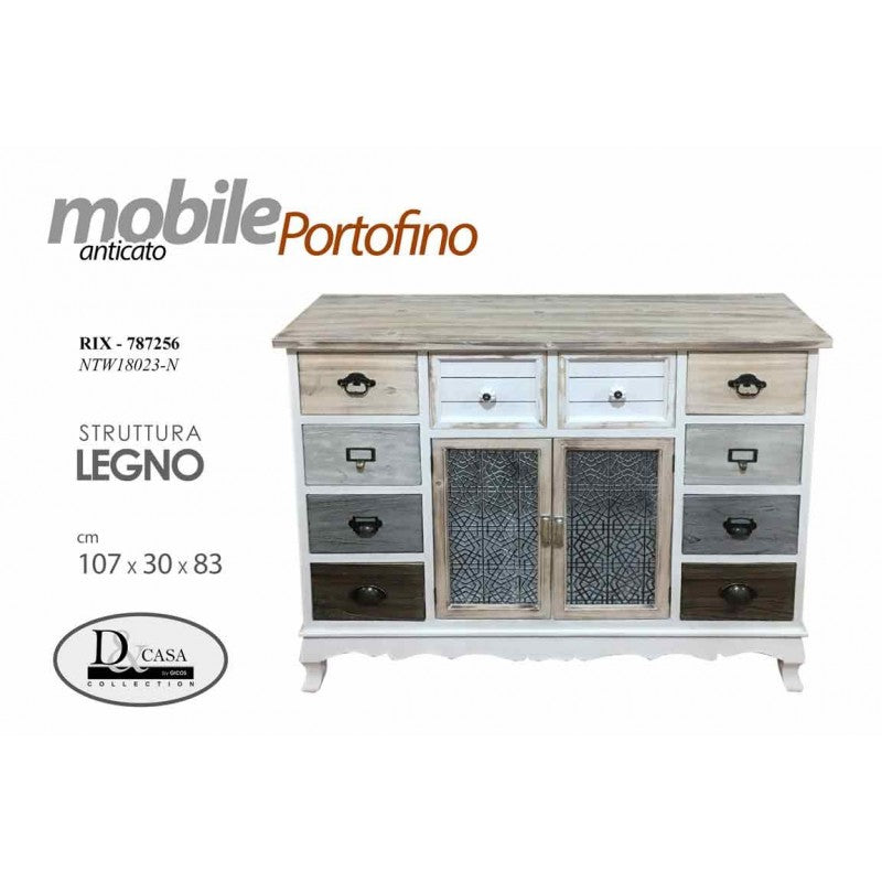 Cassettiera in legno anticata retro cm 107 x 30 x 83 h