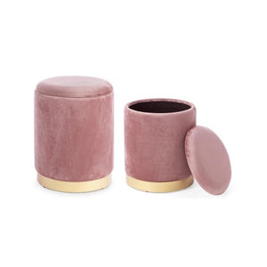 Set da 2 Pouf in velluto con contenitore Rosa Antico POLINA