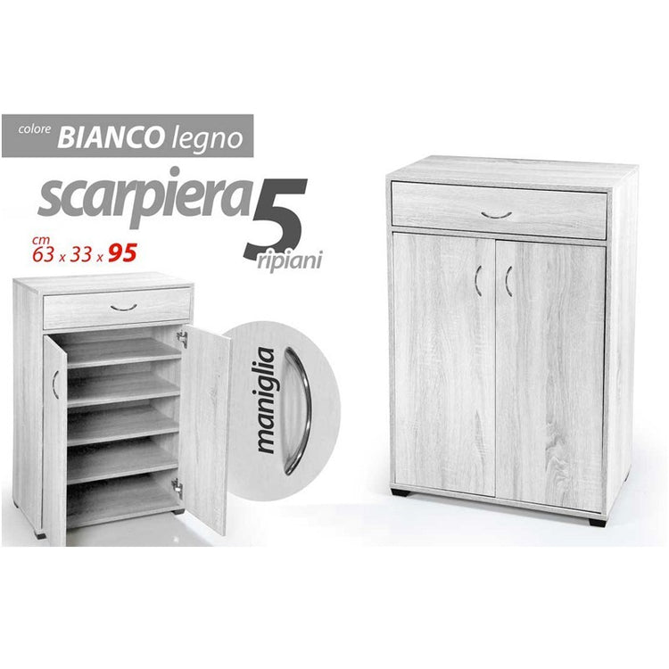 Scarpiera bianca con ripiani e cassetto cm 63 x 33 x 95 h