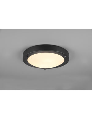 Plafoniera Bagno Condus Nero con Vetro Bianco IP44 Trio Lighting