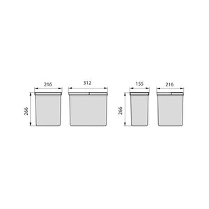 Pattumiera differenziata con 4 contenitori, altezza 26,6 cm.