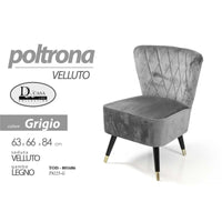 Poltrona da camera  in velluto grigio cm 63 x 66 x 84 h