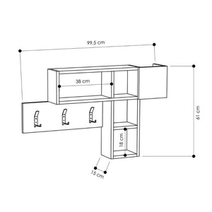 Appendiabiti da parete antracite e rovere Game  99.5x15xh61 cm