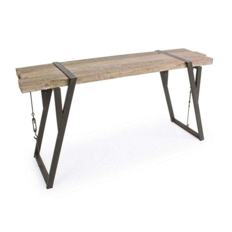 Consolle in acciaio con piano in legno BLOCKS 153x44 h76 cm