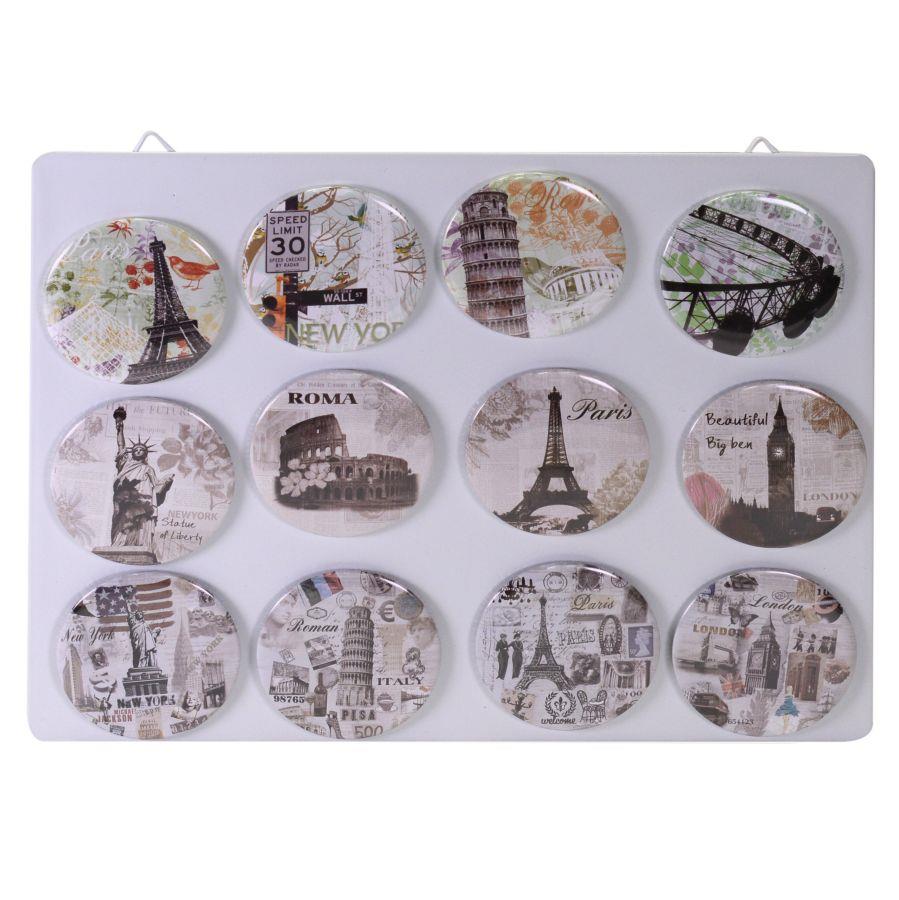 Metal magnet set 12 pieces ass city with display cmø7,3