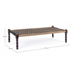 Panca  etnica in legno Nero KHAT TAMIL 176x86x h46 cm