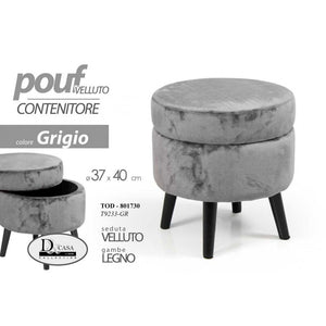 Sgabello pouf con contenitore gambe legno tessuto grigio