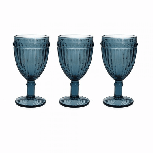 Set 3 calici blu 310 cc Dorico in vetro blu