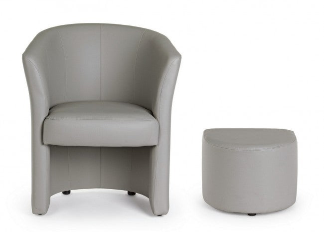 Poltrona con Pouf grigio chiaro in similpelle stile design