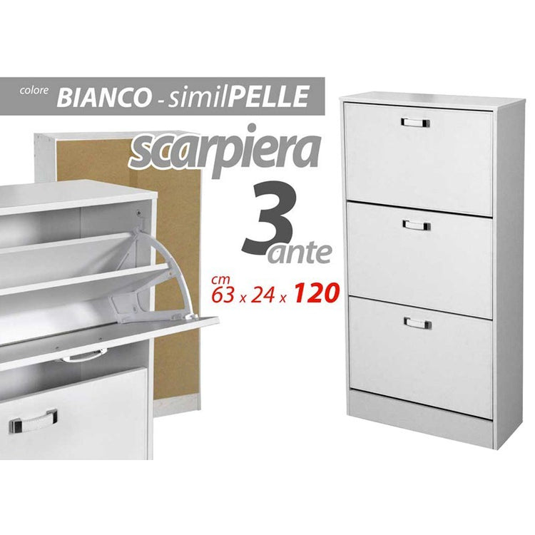 Scarpiera moderna slim con ante similpelle bianca cm 63 x 24 x 120 h