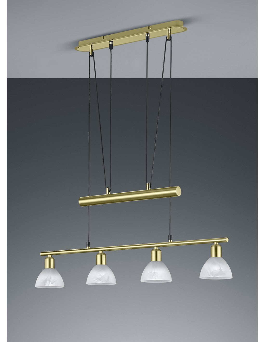 Lampadario Ottone Sali e Scendi Bilanciere 4 Paralume Vetro Levisto Trio Lighting