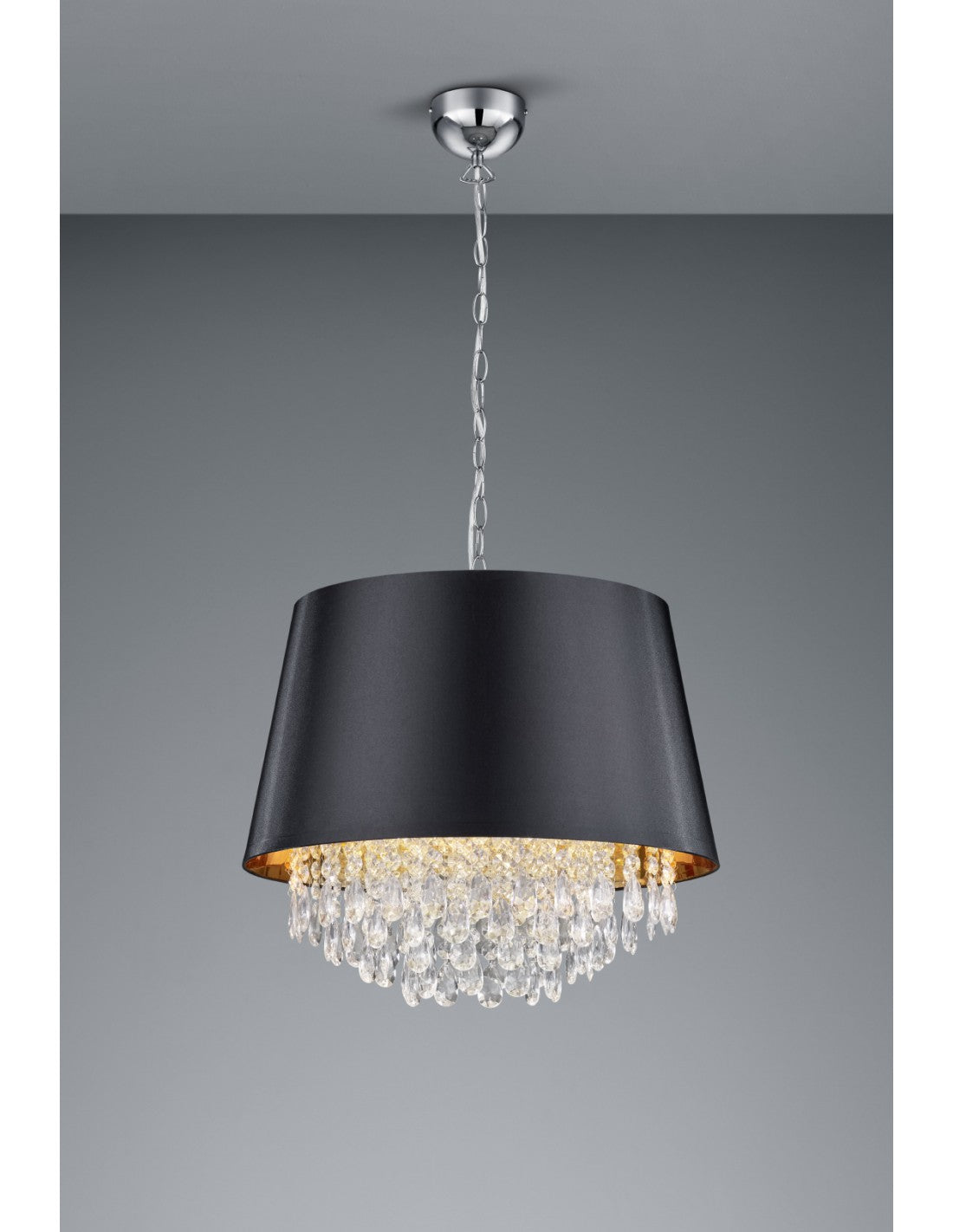 Sospensione 3 Luci Loreley Nero Oro e Pendagli Decorativi Trio Lighting