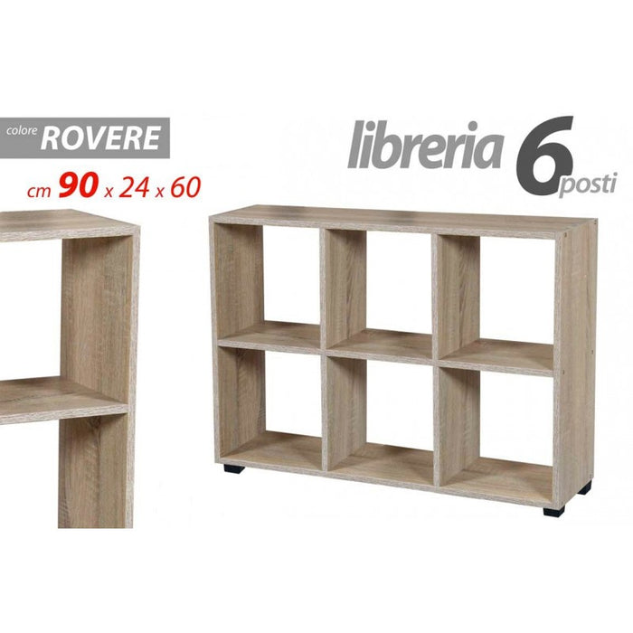 Libreria rettangolare divisorio sei cubi posti rovere 90x24x60