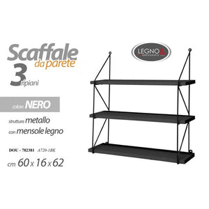 Scaffale da parete bacheca nera industrial urban cm 60 x 16 x 62 h