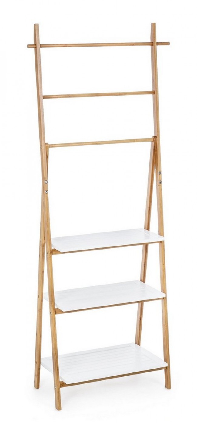 Scaffale in bamboo e legno Audrey con scaletta