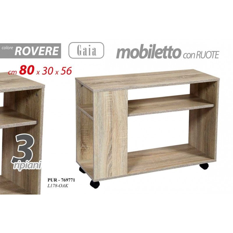 Mobile porta tv con rotelle rovere cm 80 x 30 x 56 h