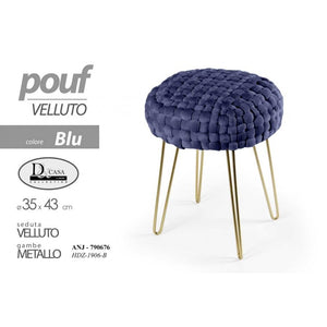 Pouff in velluto blu struttura oro  cm 35 x 43 h