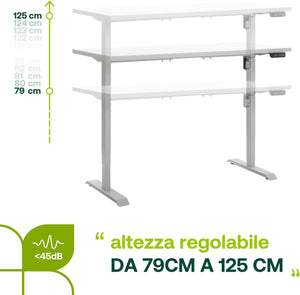 Scrivania Regolabile in Altezza Motore e Display 150x69 cm Bianco Laccato