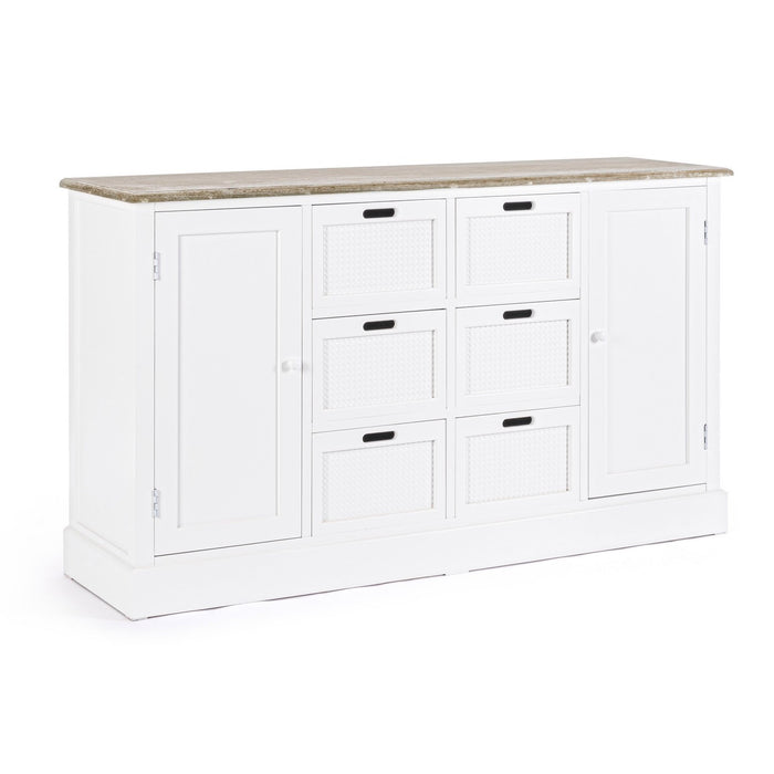 Credenza Dorotea 2 ante 4 cassetti in legno nobilitato bianco