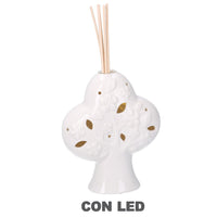 Portaessenze ceramica albero con led bianco cm14x14h16/24