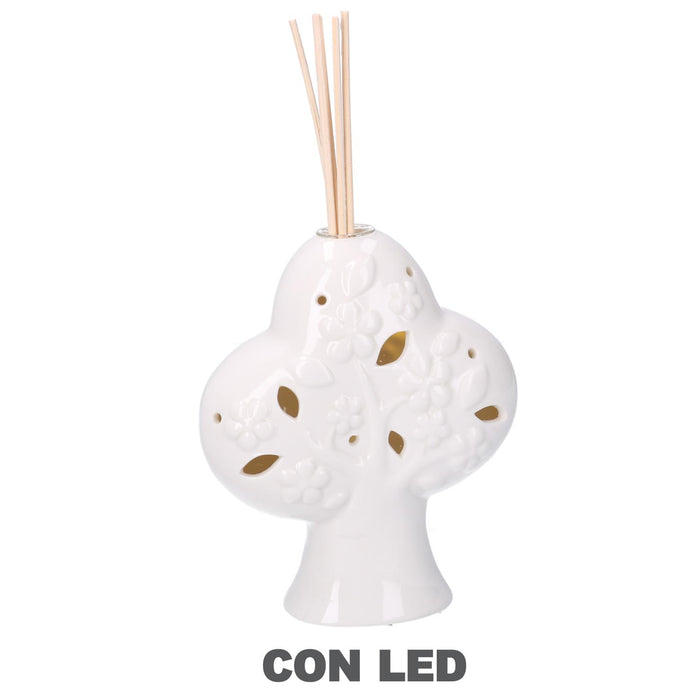 Portaessenze ceramica albero con led bianco cm14x14h16/24