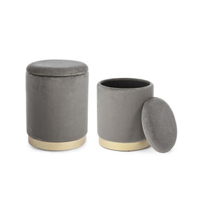 Set da 2 Pouf in velluto con contenitore Grigio POLINA