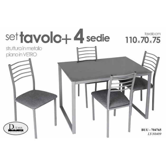 Set tavolo piano vetro con 4 sedie cucina soggiorno