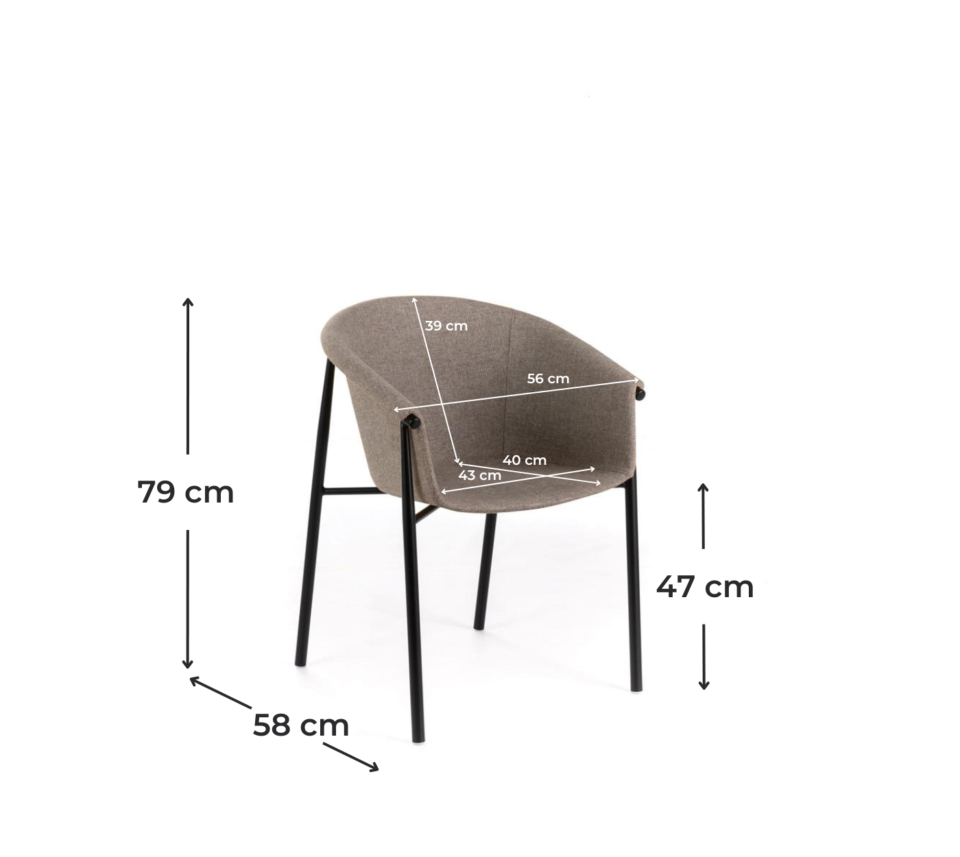 4x Sedia in Tessuto 58cm x 56cm x 79cm