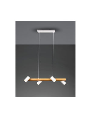 Lampada Sospensione Lineare Legno 4 Spot Cilindrici Orientabili Bianco Marley Trio Lighting