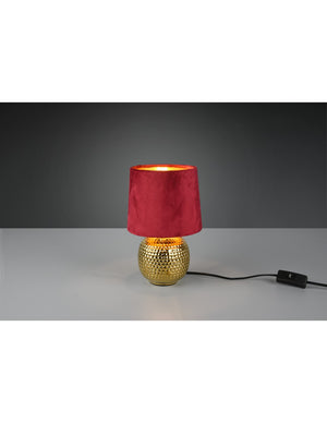 Lampada Tavolo Sophia Ceramica Oro E Paralume Velluto Rosso Ø16 cm Trio Lighting