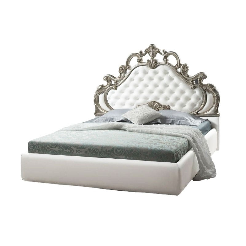 Letto matrimoniale barocco bianco contenitore Aleksandra