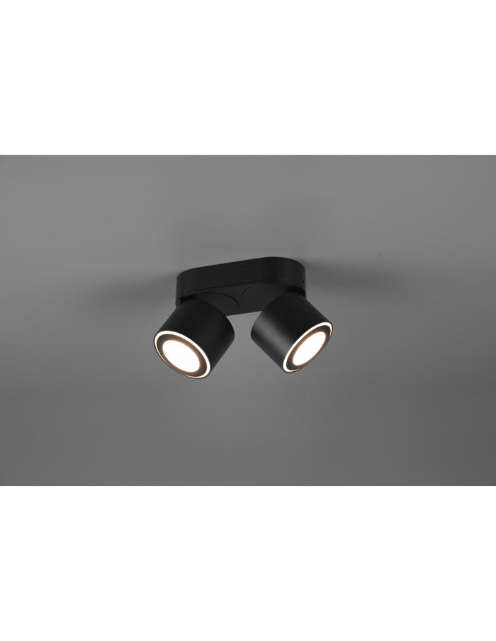 Plafone 2 Spot Led Doppia Emissione L18 cm Taurus Nero Trio Lighting