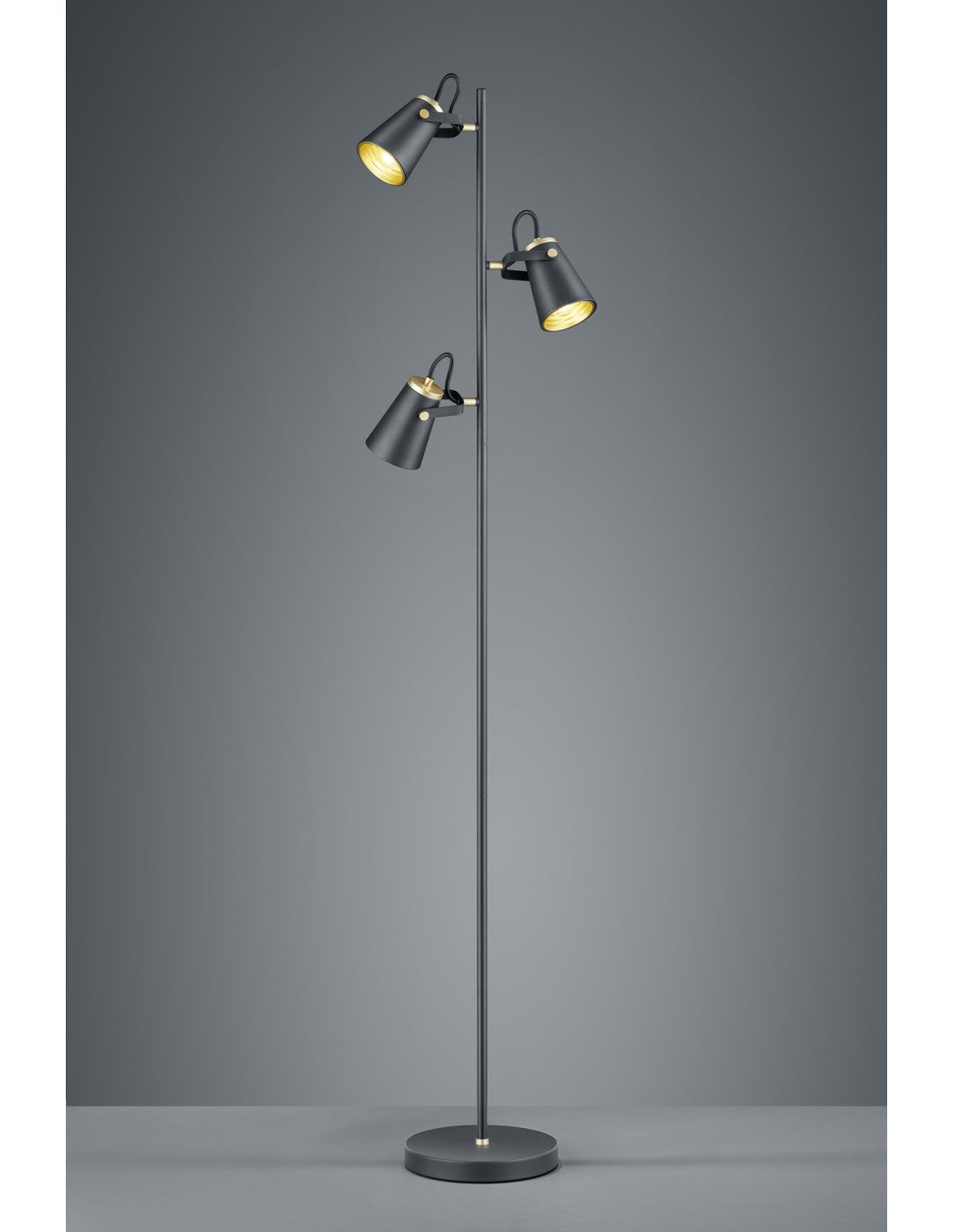 Piantana Minimal 3 Coni Orientabili Edward H160 cm Nero e Oro Trio Lighting