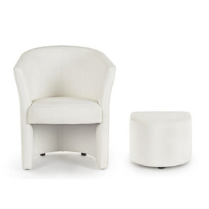 Poltrona in similpelle con pouf estraibile Bianco RITA 64,5x 59,5x h78 cm