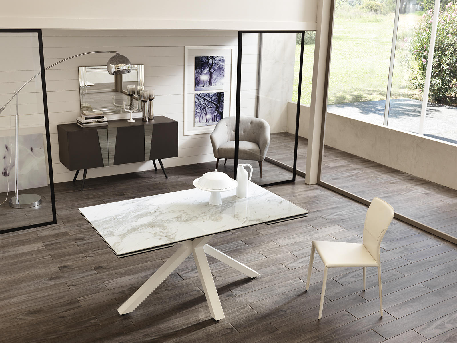 Tavolo Allungabile bianco-ceramica marmo bianco 90 cm x 160-240 cm H. 76 cm