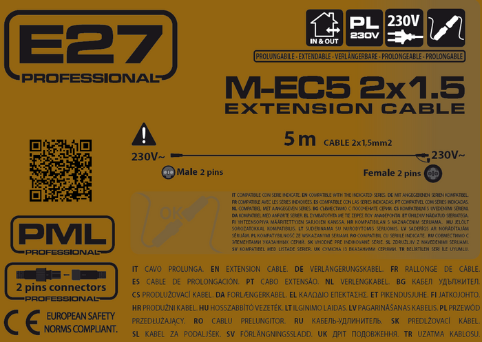 Cavo prolunga 2x1,5mm² 5m uso esterno