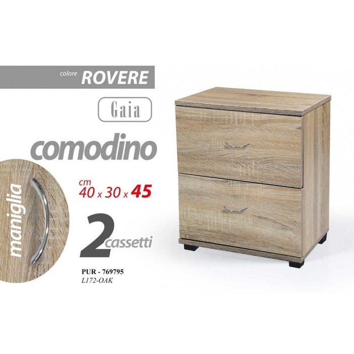 Comodino camera  due cassetti rovere  cm 40 x 30 x 45 h