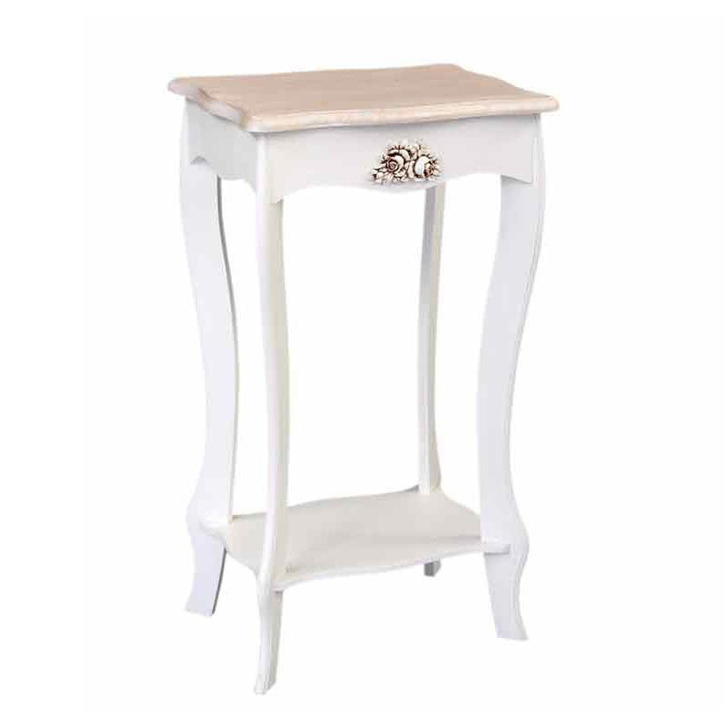 Comodino bianco e beige gambe lunghe 1 ripiano 40x30xh.70 cm