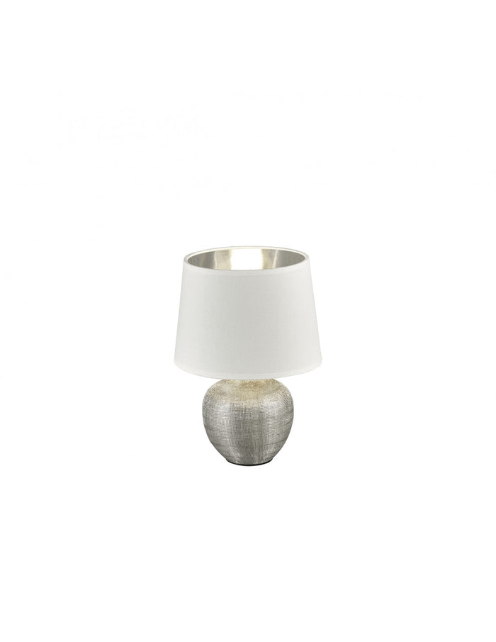 Lumetto Moderno Ceramica Argento Paralume Bianco Luxor Ø18 cm Trio Lighting