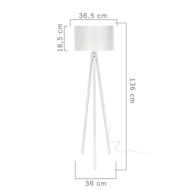 (2c) Lampada a piantana treppiedi in legno e tessuto Bianco RODI 36x h136 cm EFFEZ