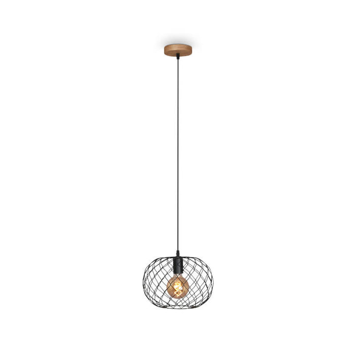 Lampada sospensione Ø 30 cm, 40 W, nero e legno