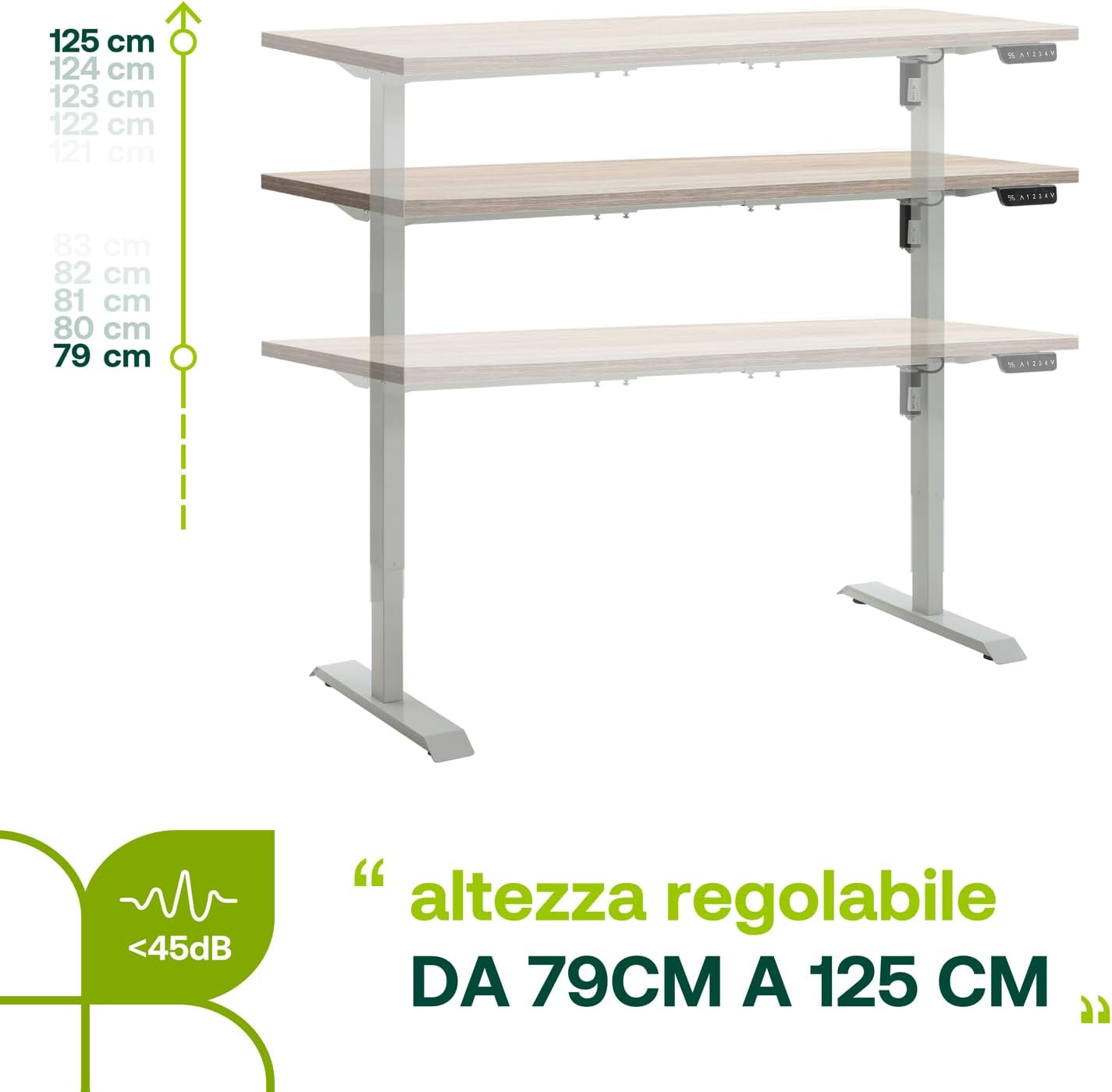 Scrivania Regolabile in Altezza Standing Desk Con 4 Altezze (150x69 cm) Colore Rovere Sonoma e Bianco