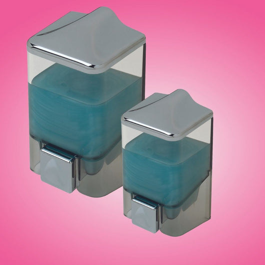 Dispenser Sapone Liquido 0,5 LT Trasparente e Cromo  8,5 x 8,5 x 16 cm