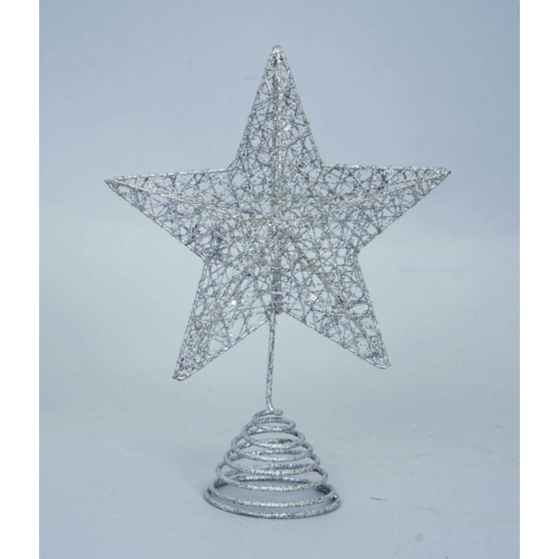 Puntale a stella per albero di Natale Argento glitterato 18x h15 cm