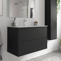 Mobile bagno sospeso Mango80 nero opaco con lavabo 2 cassetti 80x45x54h