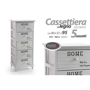 Cassettiera multiuso stretta  legno bianca home cm 40 x 31 x 95 h